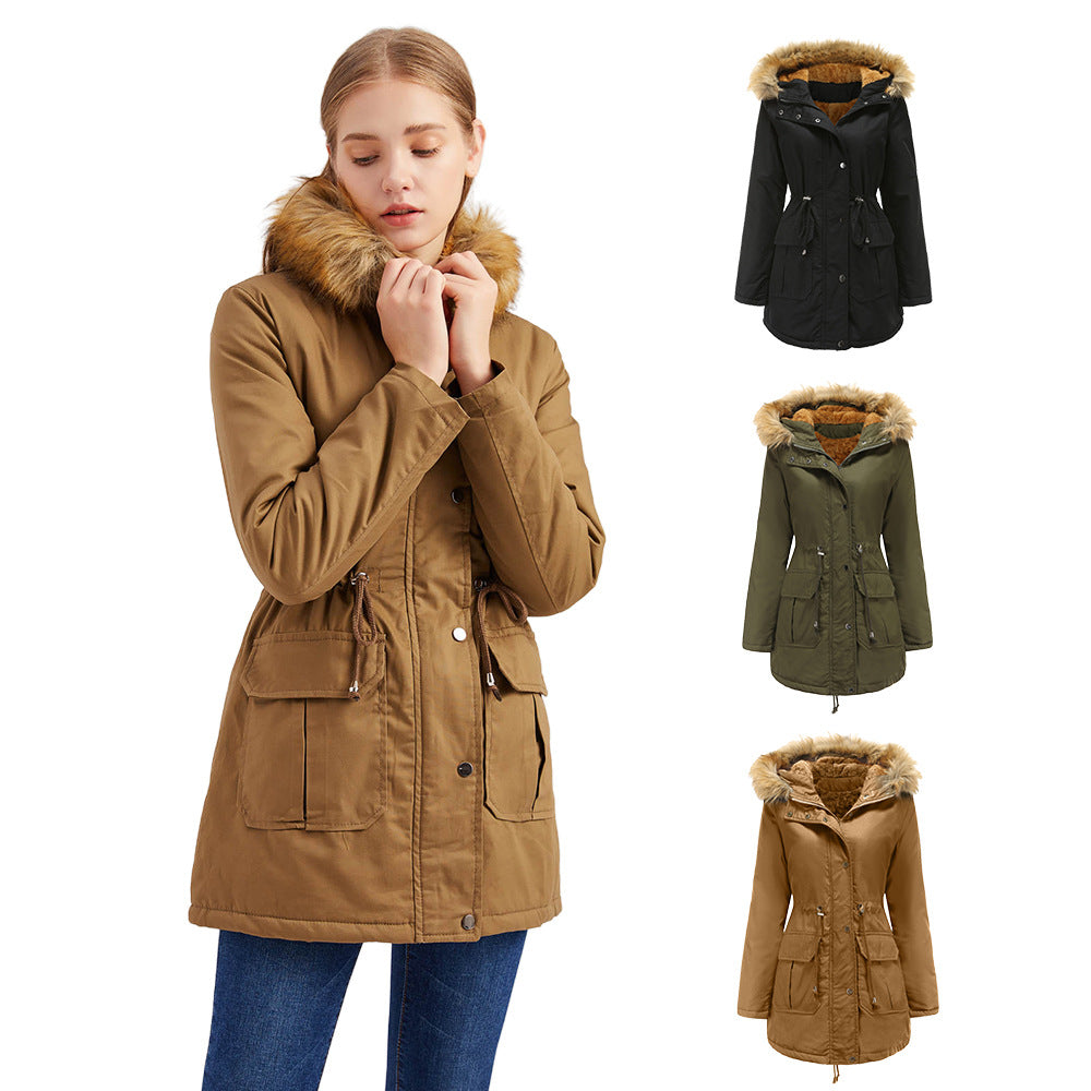 Women's Plus-Size Fleece-Lined Hooded Winter Coat