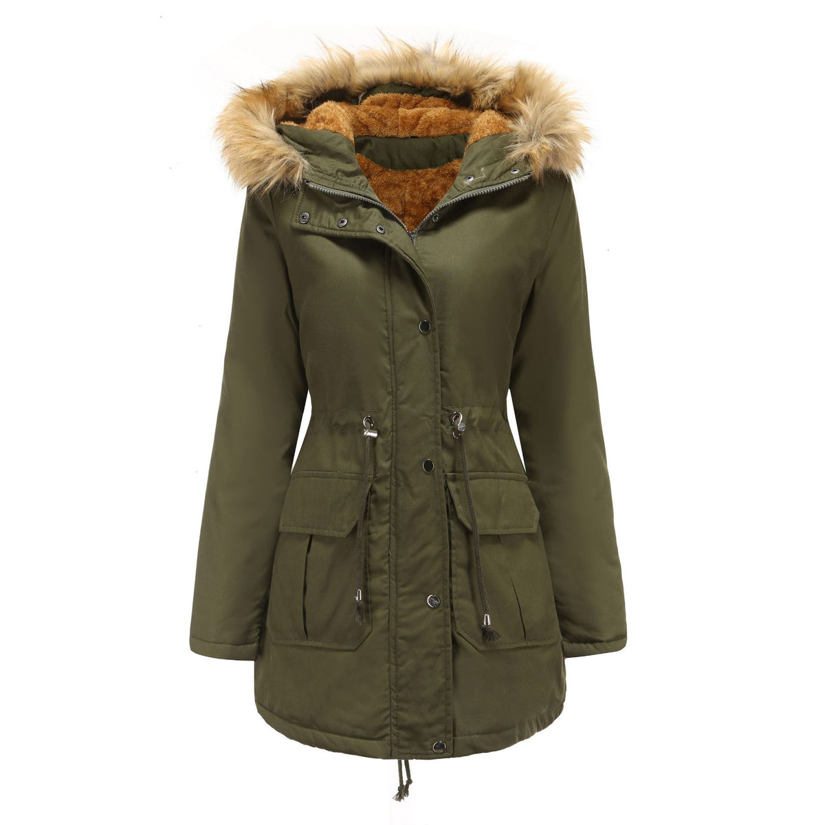 Women's Plus-Size Fleece-Lined Hooded Winter Coat