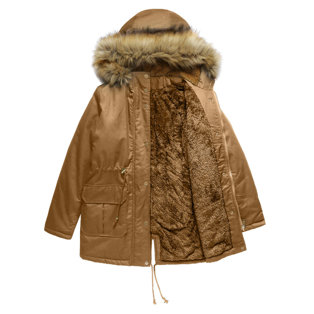 Women's Plus-Size Fleece-Lined Hooded Winter Coat