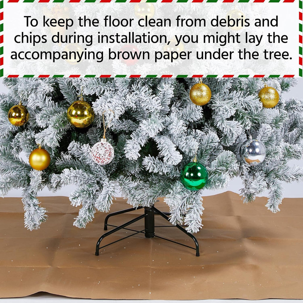 Yaheetech 6ft Snow Flocked Pre-lit Christmas Tree with 250 Warm White Lights, 820 Lush Branch Tips & Quick-Assembly Hinged Design, Full Artificial Xmas Tree for Winter Holiday Décor, Green & White