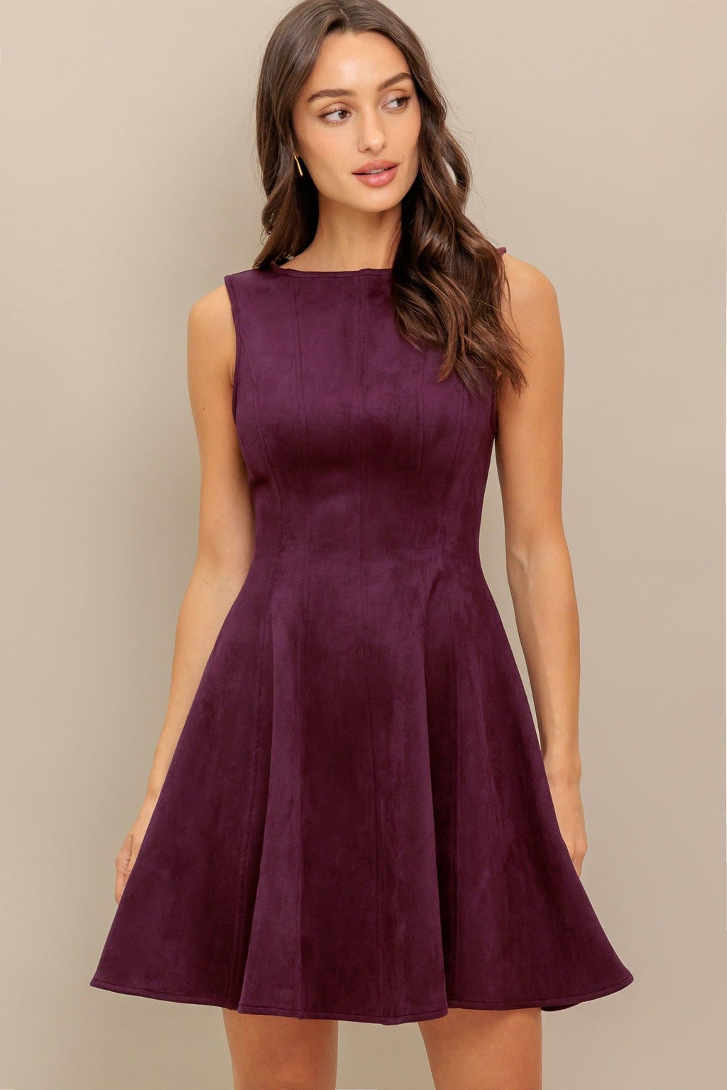 WINE IN THE SUN FAUX SUEDE MINI DRESS