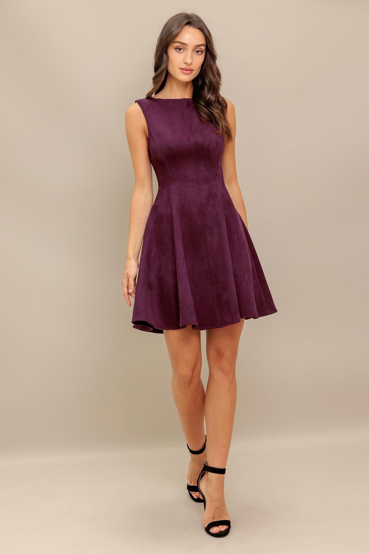 WINE IN THE SUN FAUX SUEDE MINI DRESS