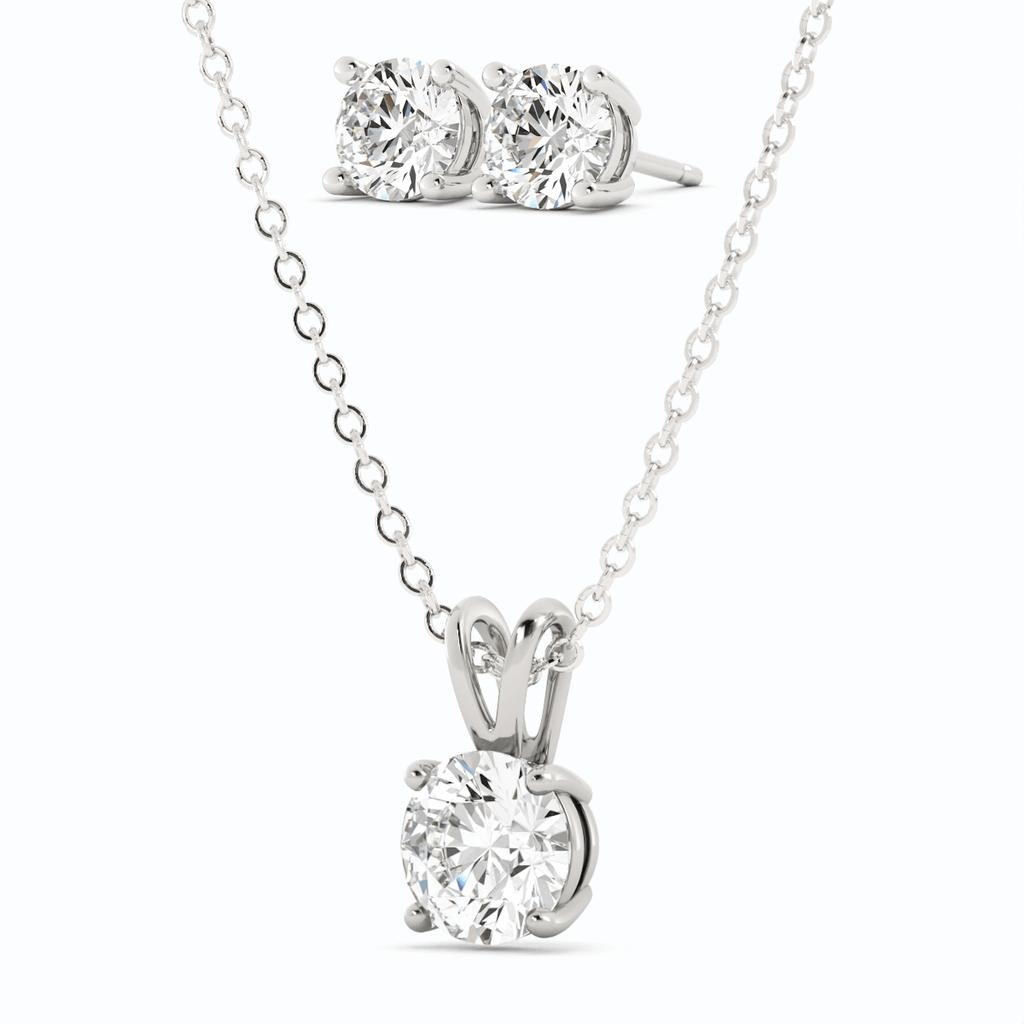 3CTW Moissanite Stud Earrings & Pendant Necklace Set in 14K White Gold Overlay