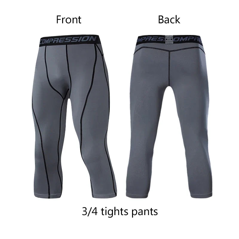 Men's Sports 3/4 Cropped Pants Gym Running Leggings Male Joggings Elastic Compressions Sweatpant Football Basketball Trousers