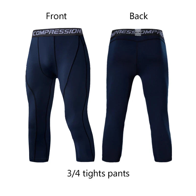 Men's Sports 3/4 Cropped Pants Gym Running Leggings Male Joggings Elastic Compressions Sweatpant Football Basketball Trousers
