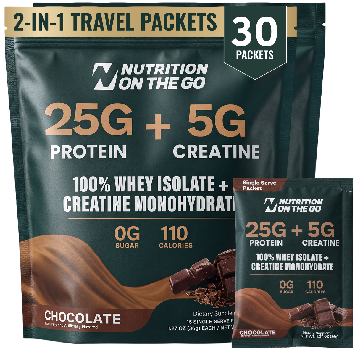 2-in-1 Whey Protein Isolate + Creatine Travel Packets