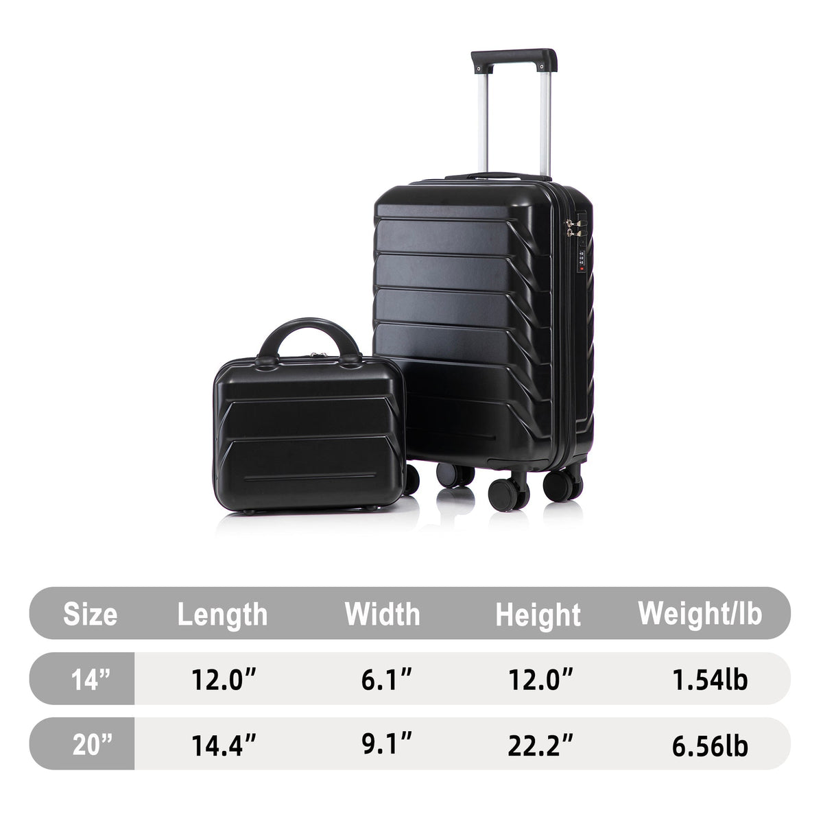 14'/20' 2-Piece ABS Spinner Wheel Luggage Set with Combination Lock