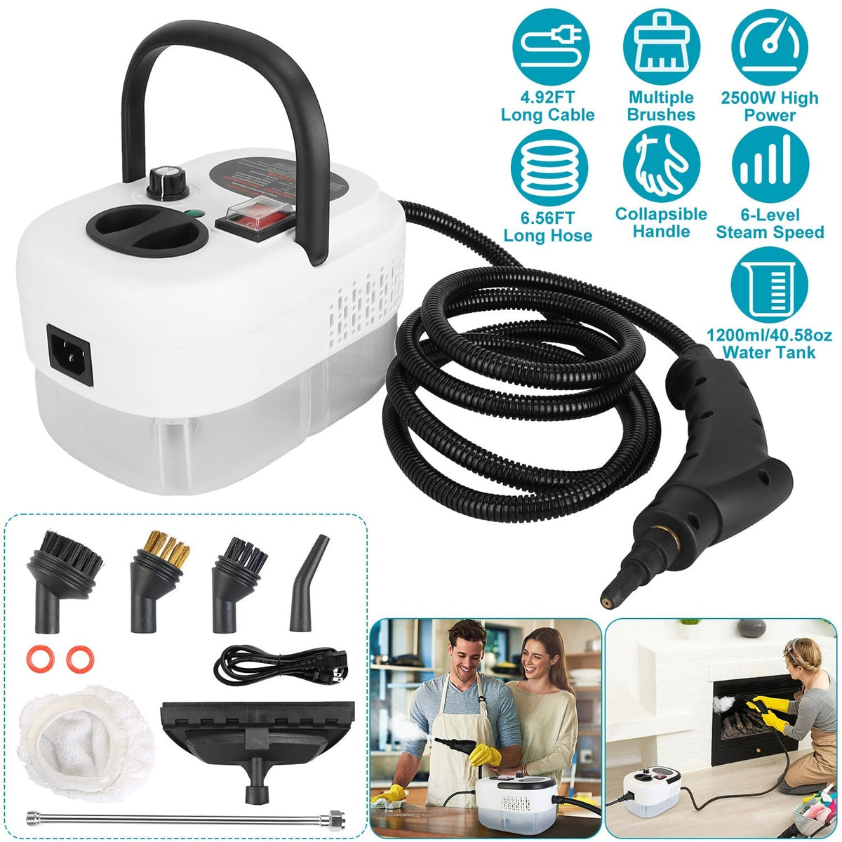 2500W Handheld Steamer Cleaner Multifunctional Little Steamer Powerful High Temp Steam Clean Machine for Cleaning Car Detailing Couch Floor Tile Micro