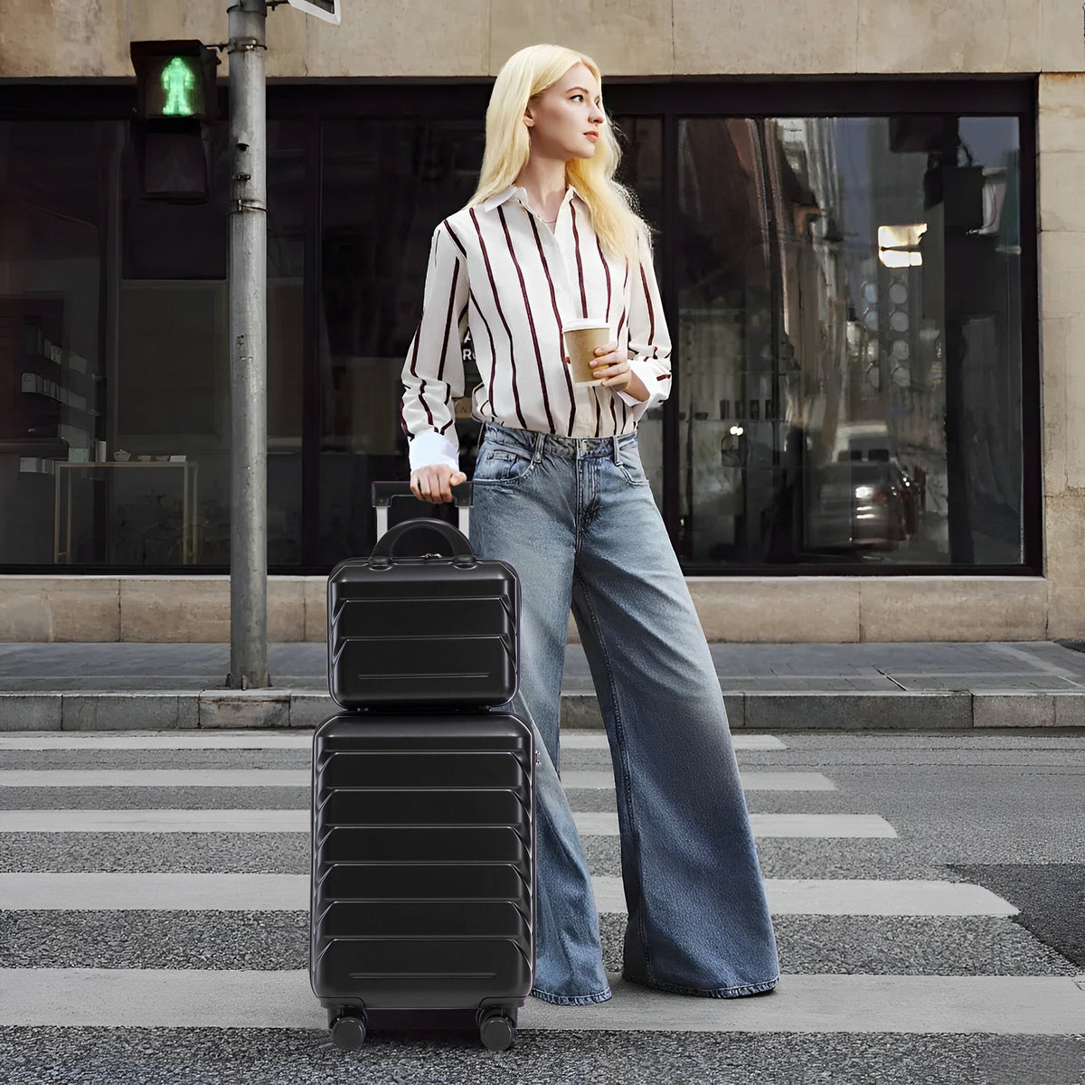 14'/20' 2-Piece ABS Spinner Wheel Luggage Set with Combination Lock