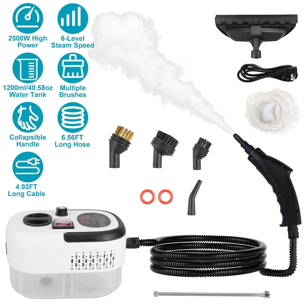 2500W Handheld Steamer Cleaner Multifunctional Little Steamer Powerful High Temp Steam Clean Machine for Cleaning Car Detailing Couch Floor Tile Micro