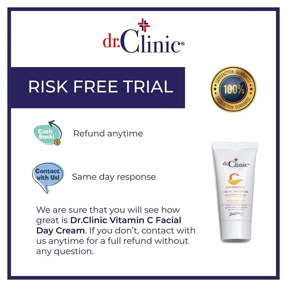 Dr.Clinic Vitamin C Facial Day Cream | Moisturizer for Dry Skin | Dark Spots and Wrinkles | Hyaluronic Acid, Argan Oil, 1.69 Fl.Oz