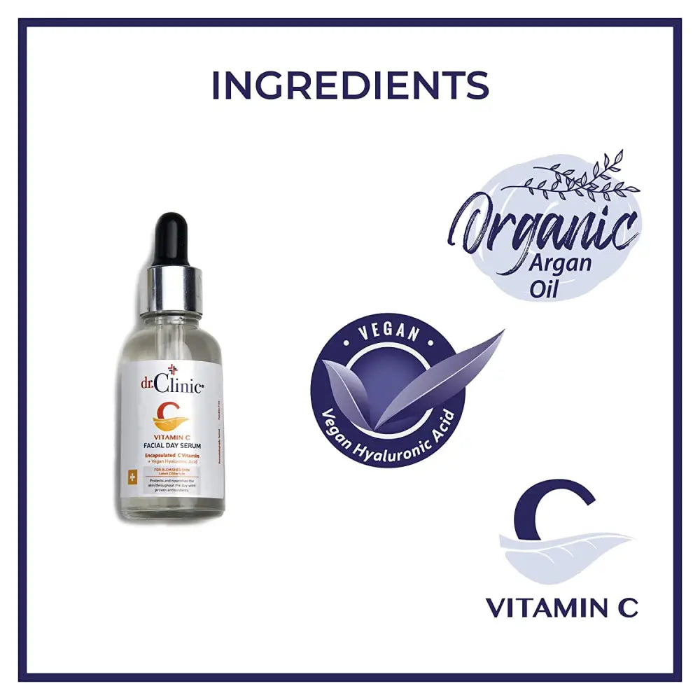 Dr.Clinic Vitamin C Facial Day Serum with Hyaluronic Acid | Moisturizer and Pore Cleanser | 1.01 fl.Oz.