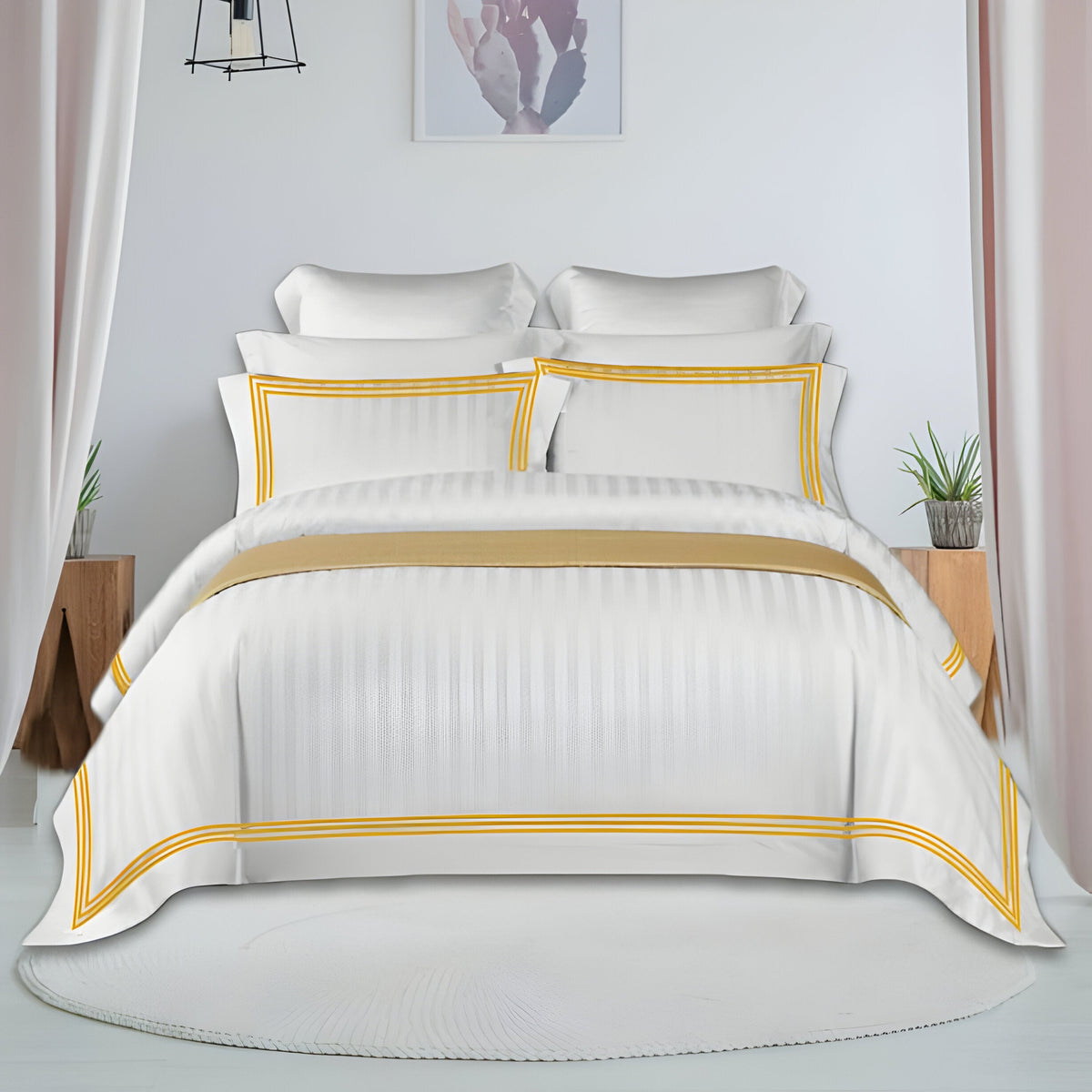 400TC Cotton Sateen Triple Edge Embroidery Stripe Duvet Cover Set