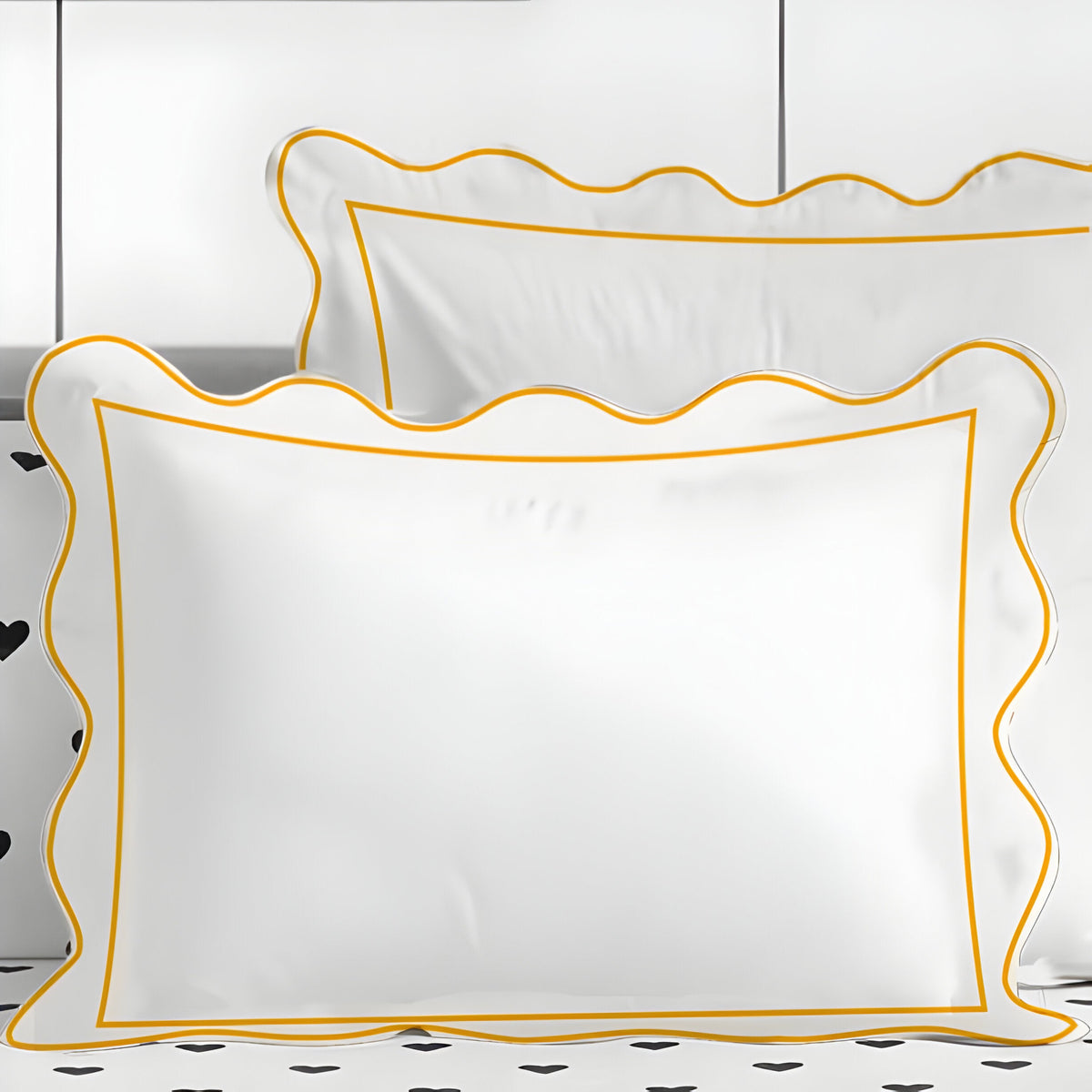 400TC Cotton Scallop Embroidery & Border Sateen Solid Duvet Cover Set