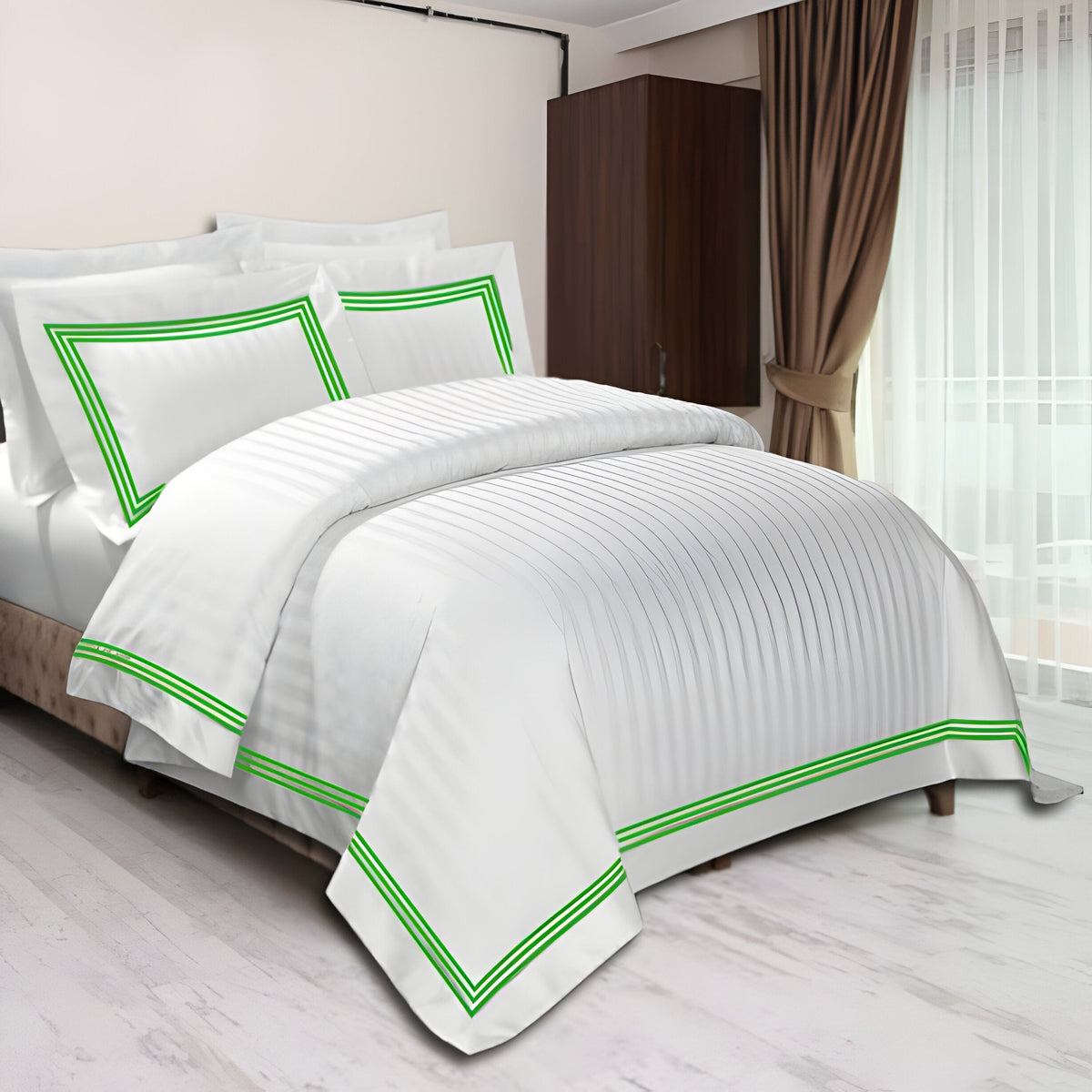 400TC Cotton Sateen Triple Edge Embroidery Stripe Duvet Cover Set