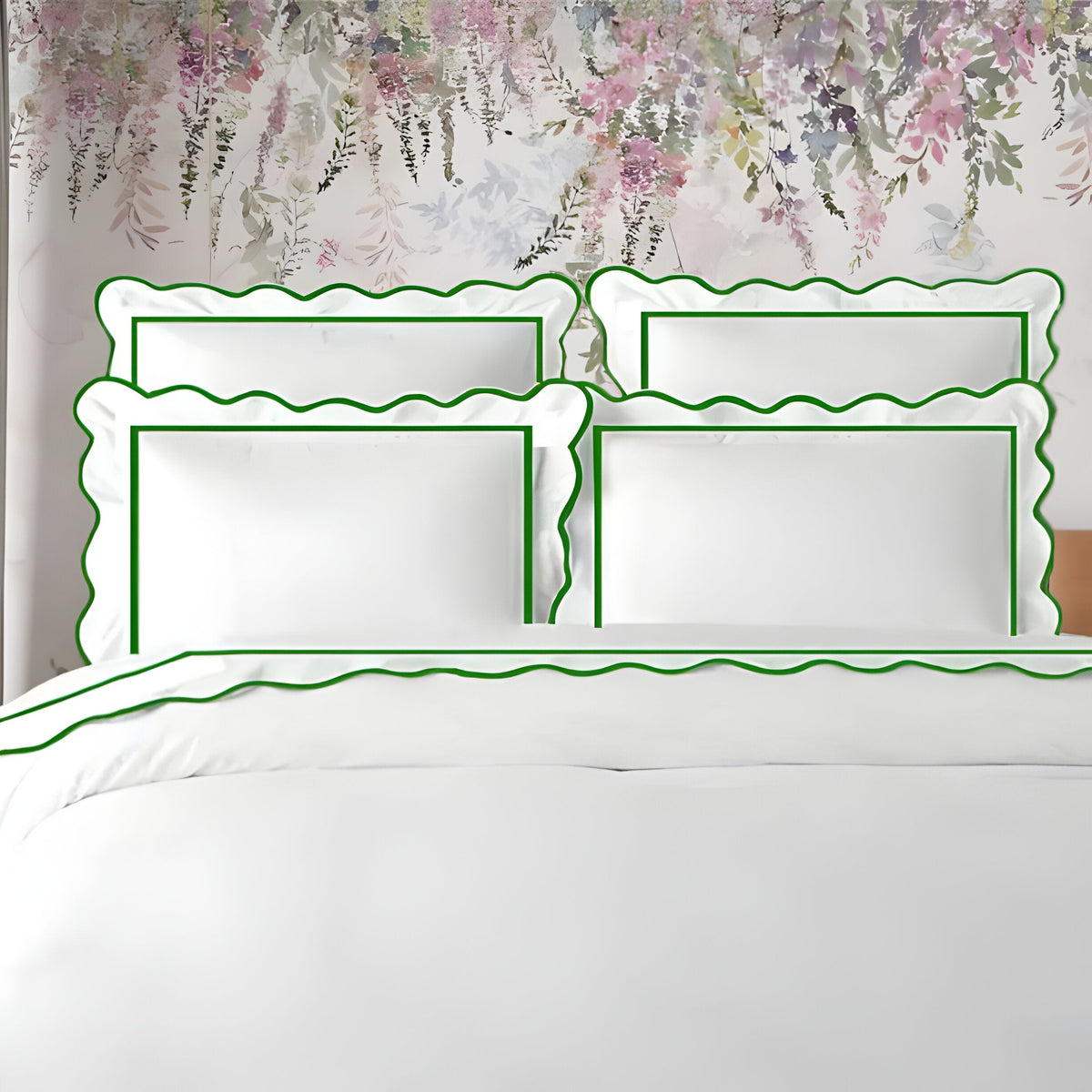400TC Cotton Scallop Embroidery & Border Sateen Solid Duvet Cover Set