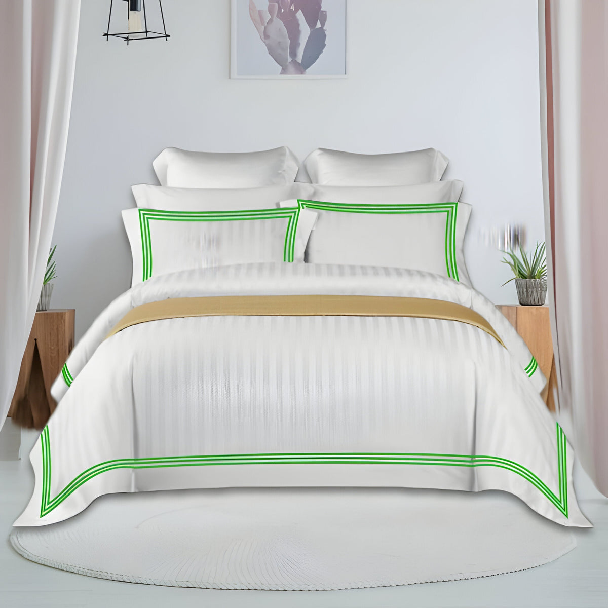 400TC Cotton Sateen Triple Edge Embroidery Stripe Duvet Cover Set