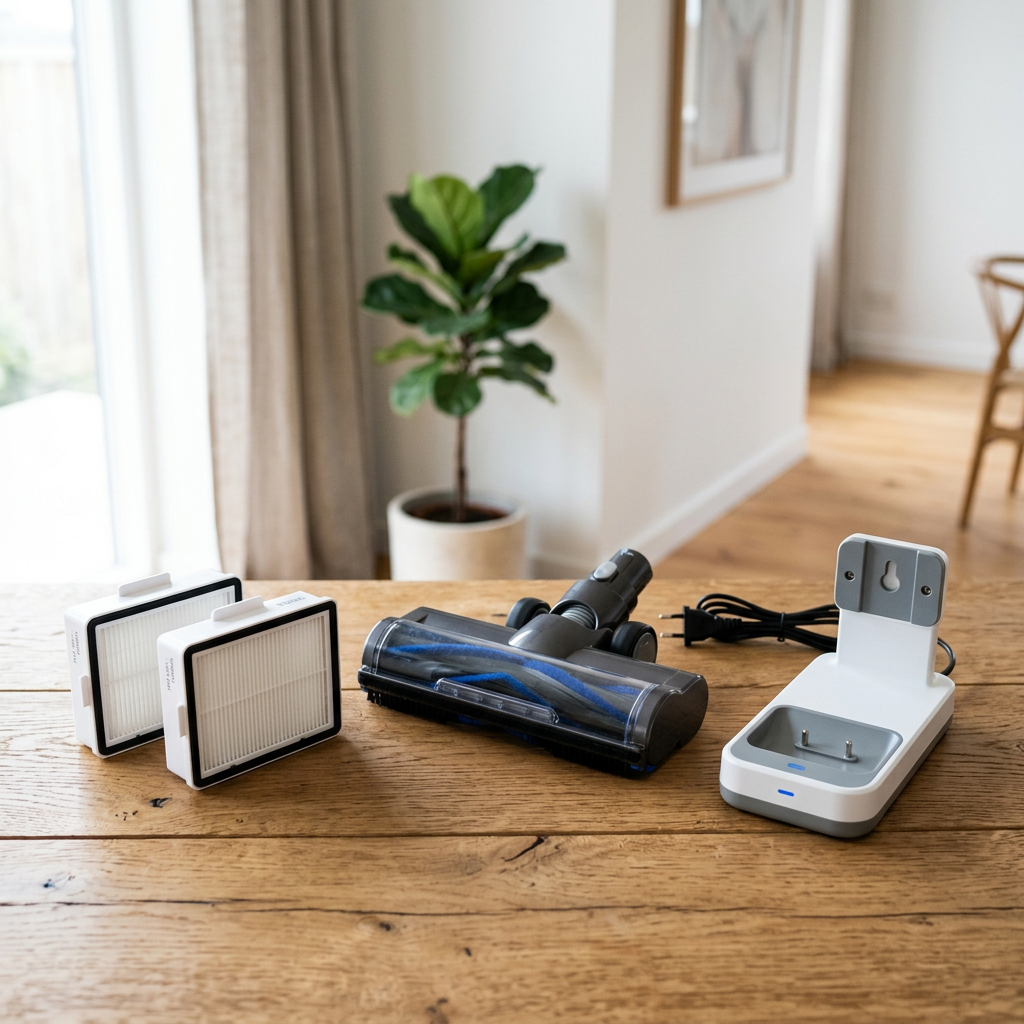 Honiture X7 Cordless Vacuum - accessories on wood surface