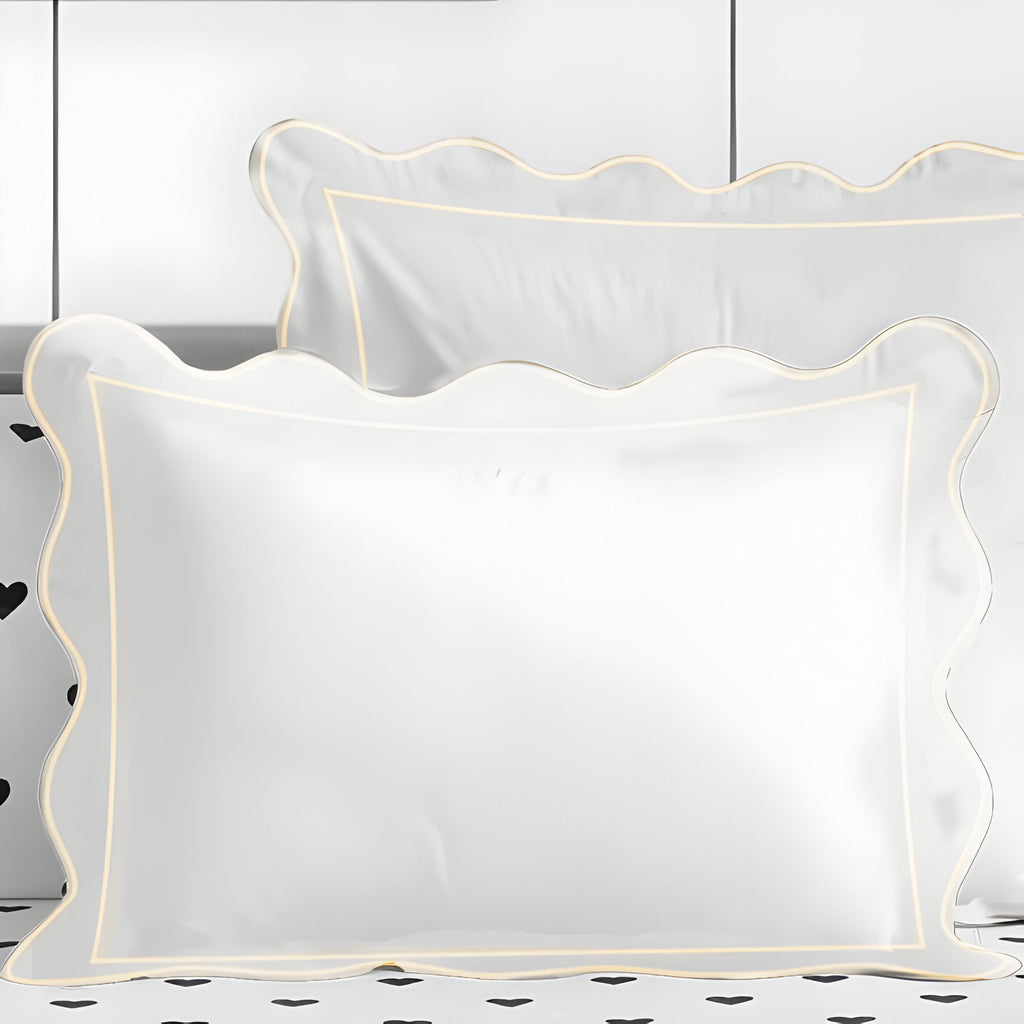 400TC Cotton Scallop Embroidery & Border Sateen Solid Duvet Cover Set