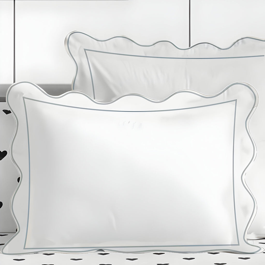 400TC Cotton Scallop Embroidery & Border Sateen Solid Duvet Cover Set