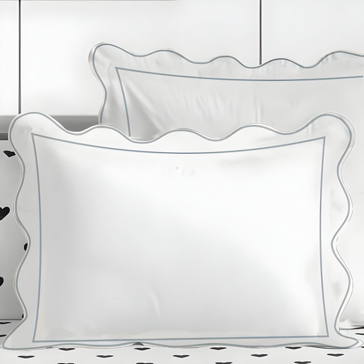 400TC Cotton Scallop Embroidery & Border Sateen Solid Duvet Cover Set