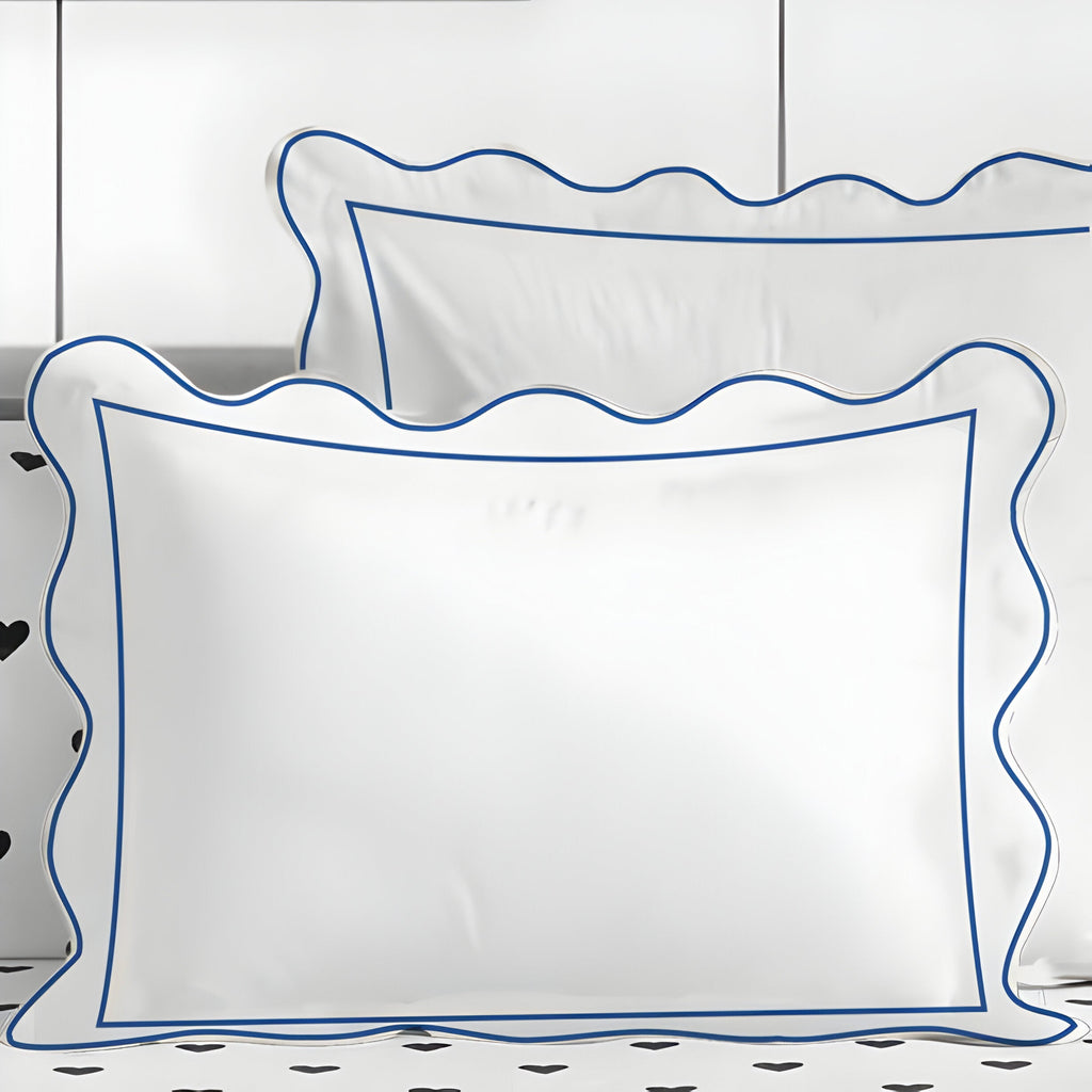 400TC Cotton Scallop Embroidery & Border Sateen Solid Duvet Cover Set
