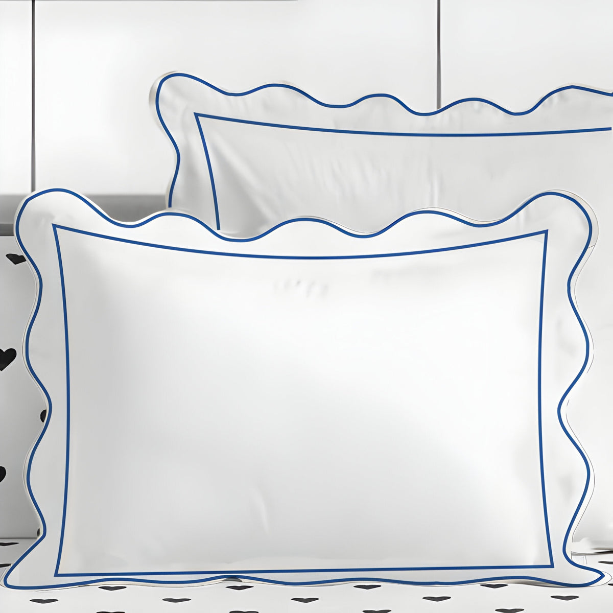400TC Cotton Scallop Embroidery & Border Sateen Solid Duvet Cover Set