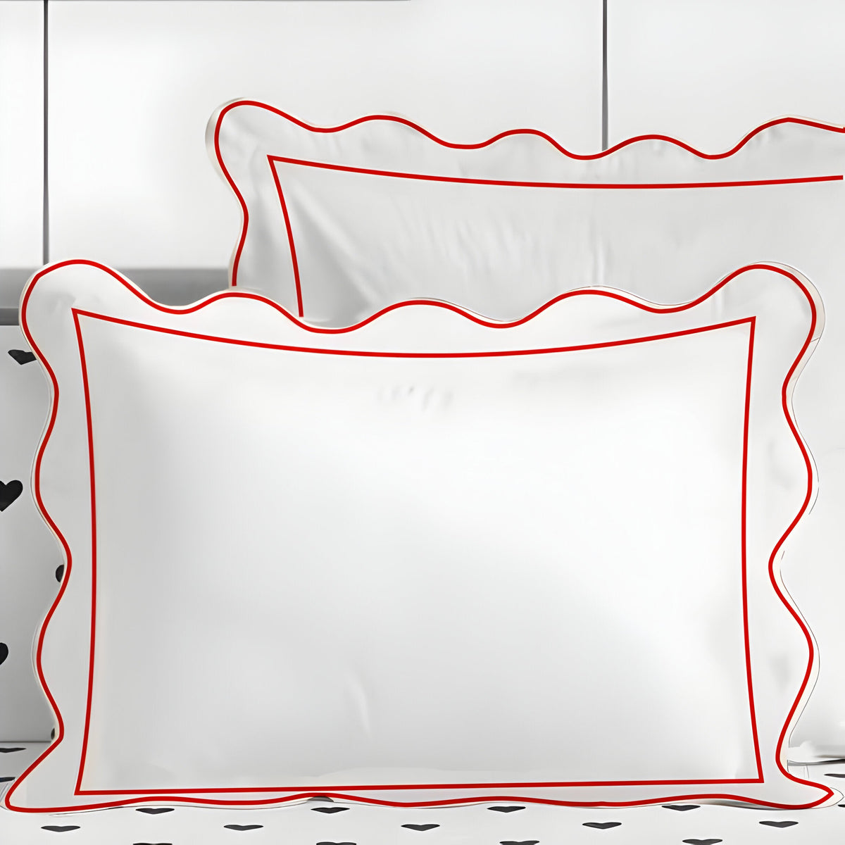400TC Cotton Scallop Embroidery & Border Sateen Solid Duvet Cover Set