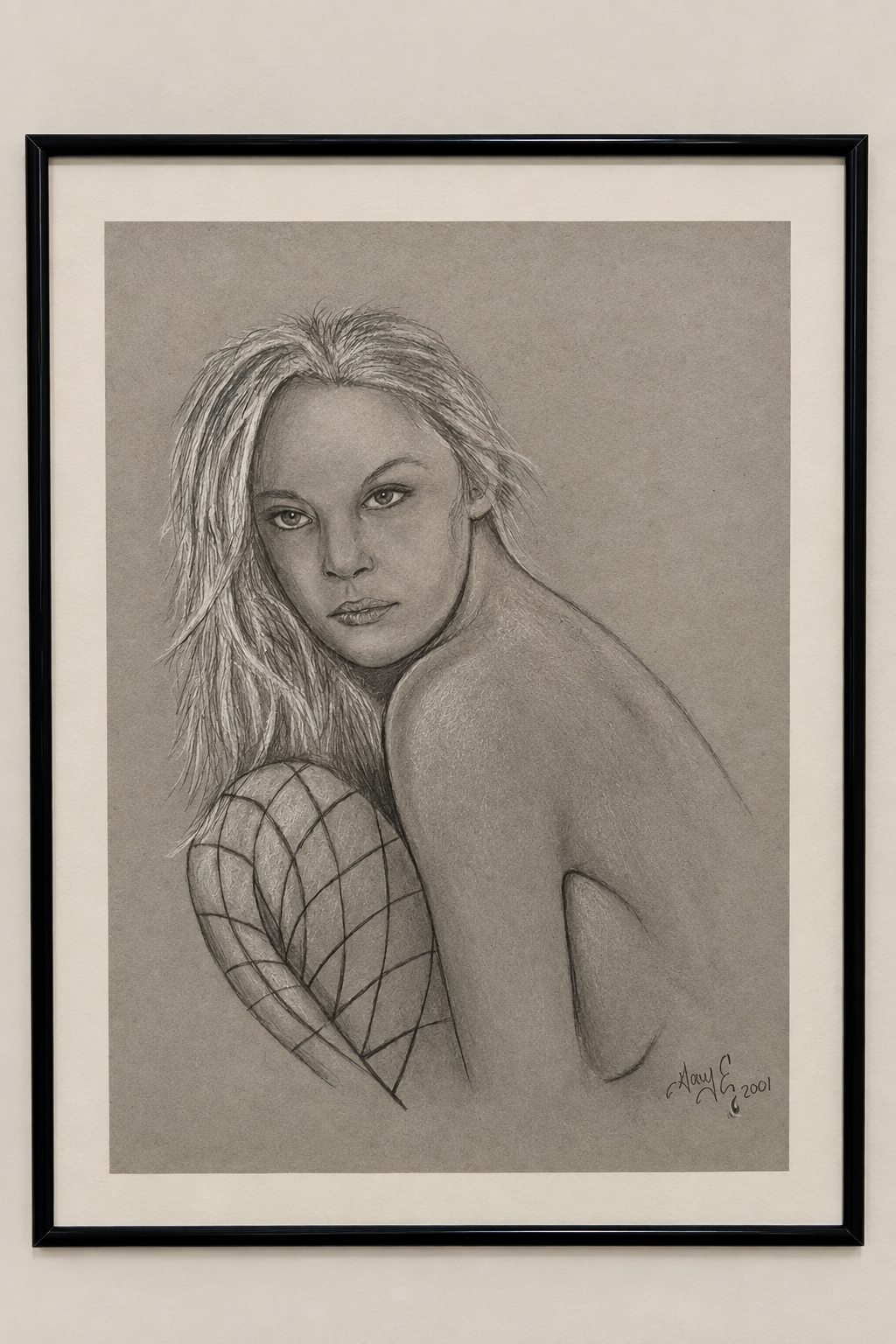 Retouched framed drawing