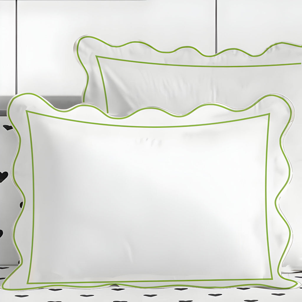 400TC Cotton Scallop Embroidery & Border Sateen Solid Duvet Cover Set