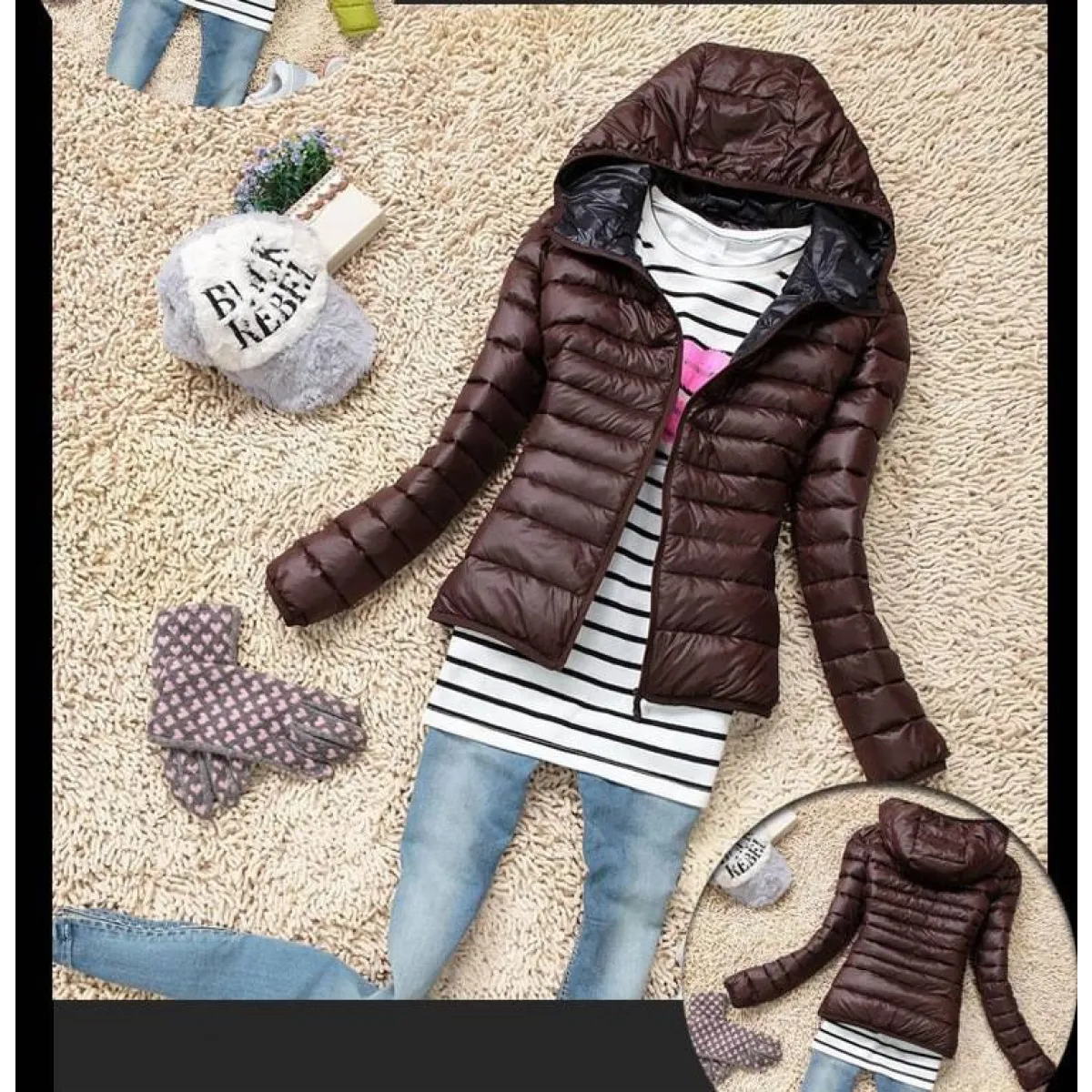 Stand Collar Hooded Winter Jacket