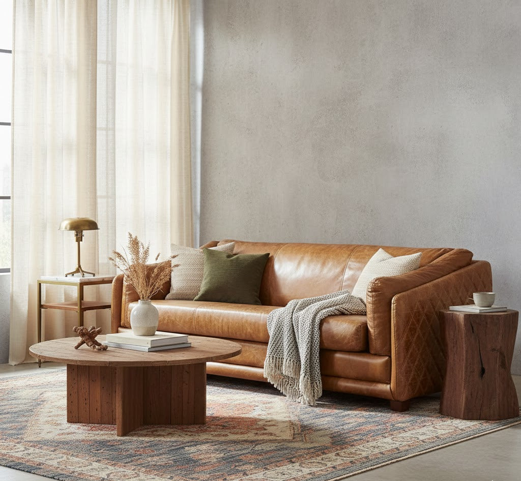 Waco Rustic Modern Sofa - Light Brown Leather