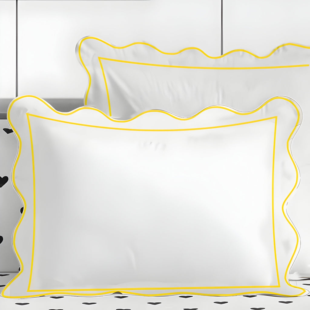 400TC Cotton Scallop Embroidery & Border Sateen Solid Duvet Cover Set